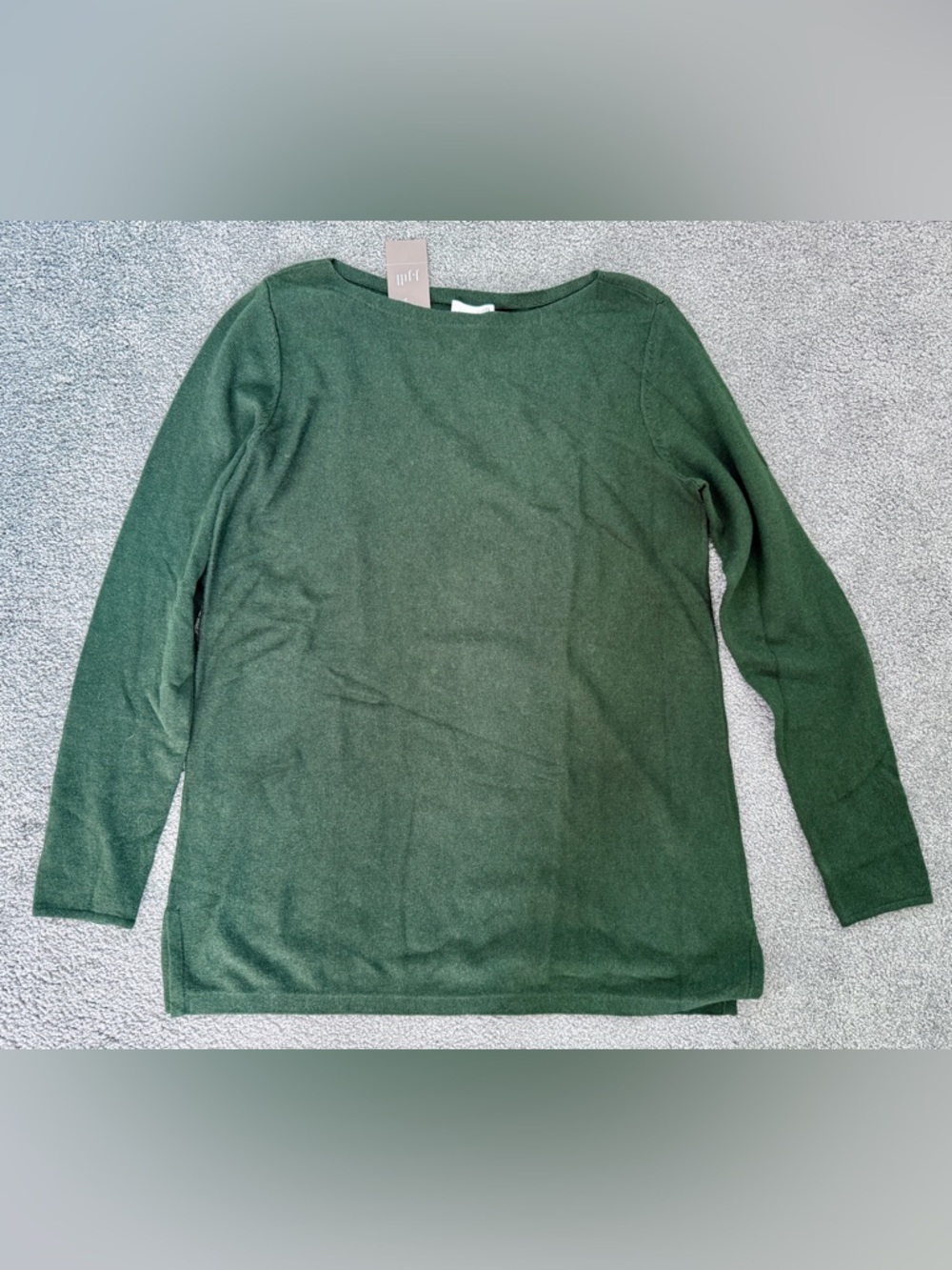 New J. Jill hunter green boat neck thin knit cotton mix top XS S M long sleeve